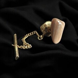 Vintage Ocean Jasper Tie Tack With Gold‎ Tone Safety Chains 1/2"
